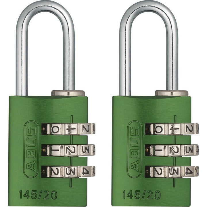 ABUS Zahlenschloss 145/20 Grün - Kofferschloss, Spindschloss u. v. m. - Aluminium-Vorhängeschloss -