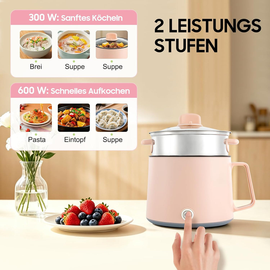 1.7L Elektrischer Hot Pot Mit Dampfgarer, Mehrzweckpfanne Tragbare Mini Antihaft Kochtopf mit Doppel