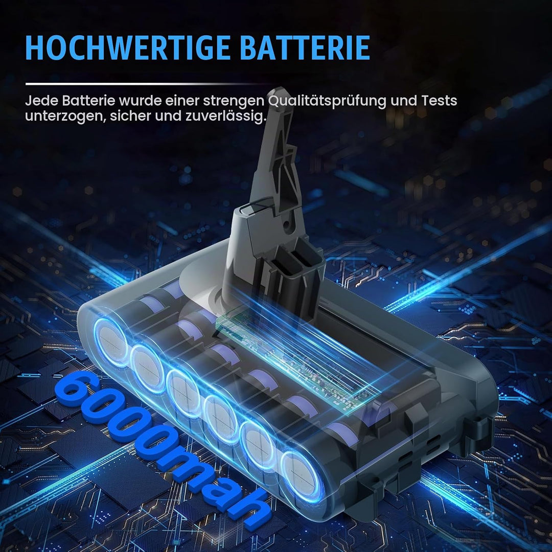 6000mAh Ersatzakku für Dyson V8 Akku, Gripkankg Akku für Dyson V8 Absolute Animal Extra Slim Fluffy