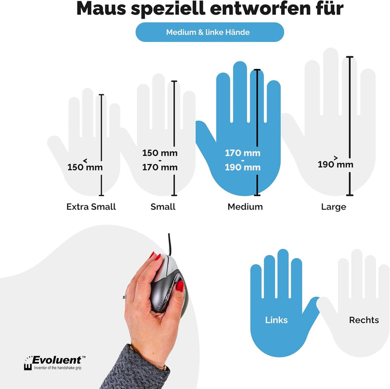 Evoluent VM4L Vertikale Maus für LinksHänder, schwarz Einzelbett Einzelbett