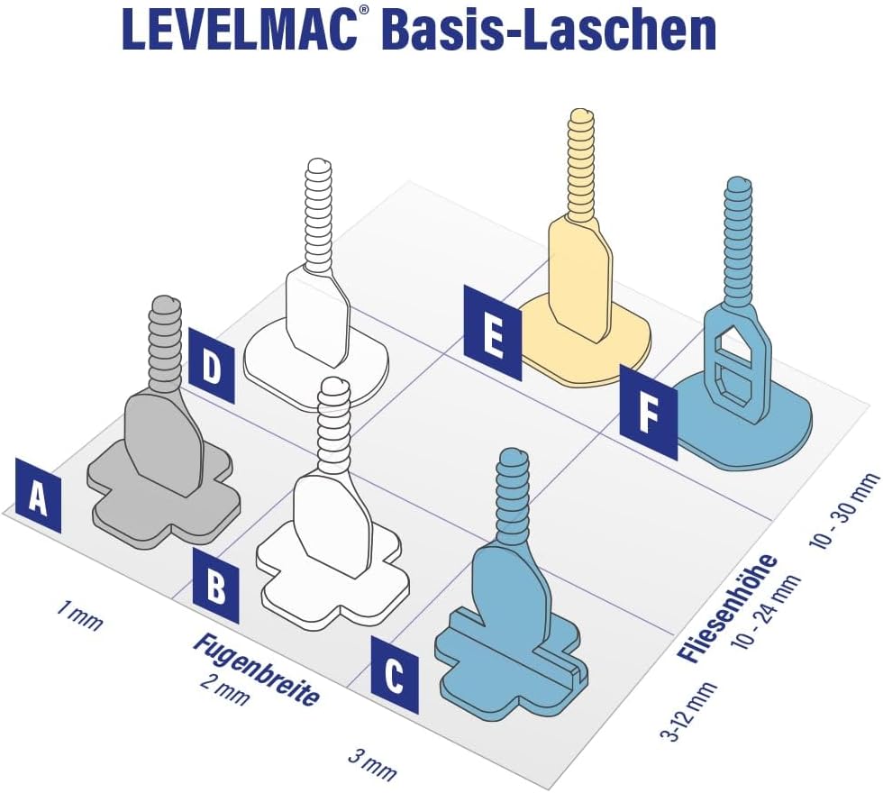 Karl Dahm Gewindelaschen lang für 3 mm Fugen, 150 Stück, blau I Lange Gewindelaschen für Fliesen-Niv