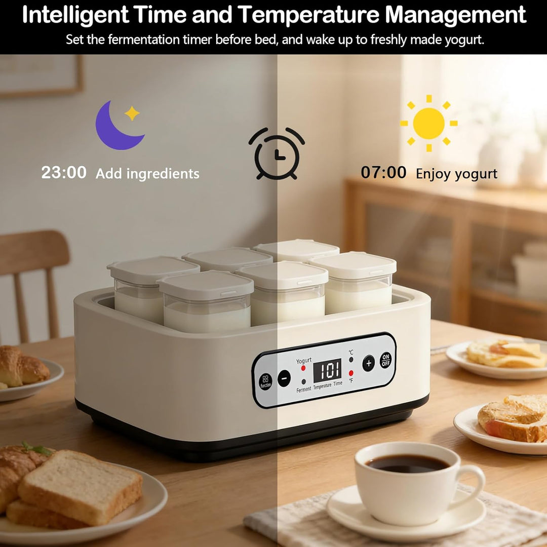 Joghurtbereiter, 1,6 L Joghurt Maschine mit 6 Stück 250 ML Gläsern Joghurtmaschine mit Zeiteinstellu