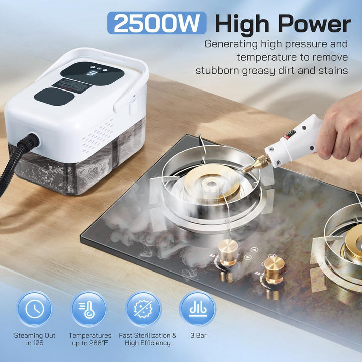 Dampfreiniger, 2500W Handheld Dampfreiniger mit 6 Zubehör, 1200ml Wassertank, 9 Dampfstufen für Küch