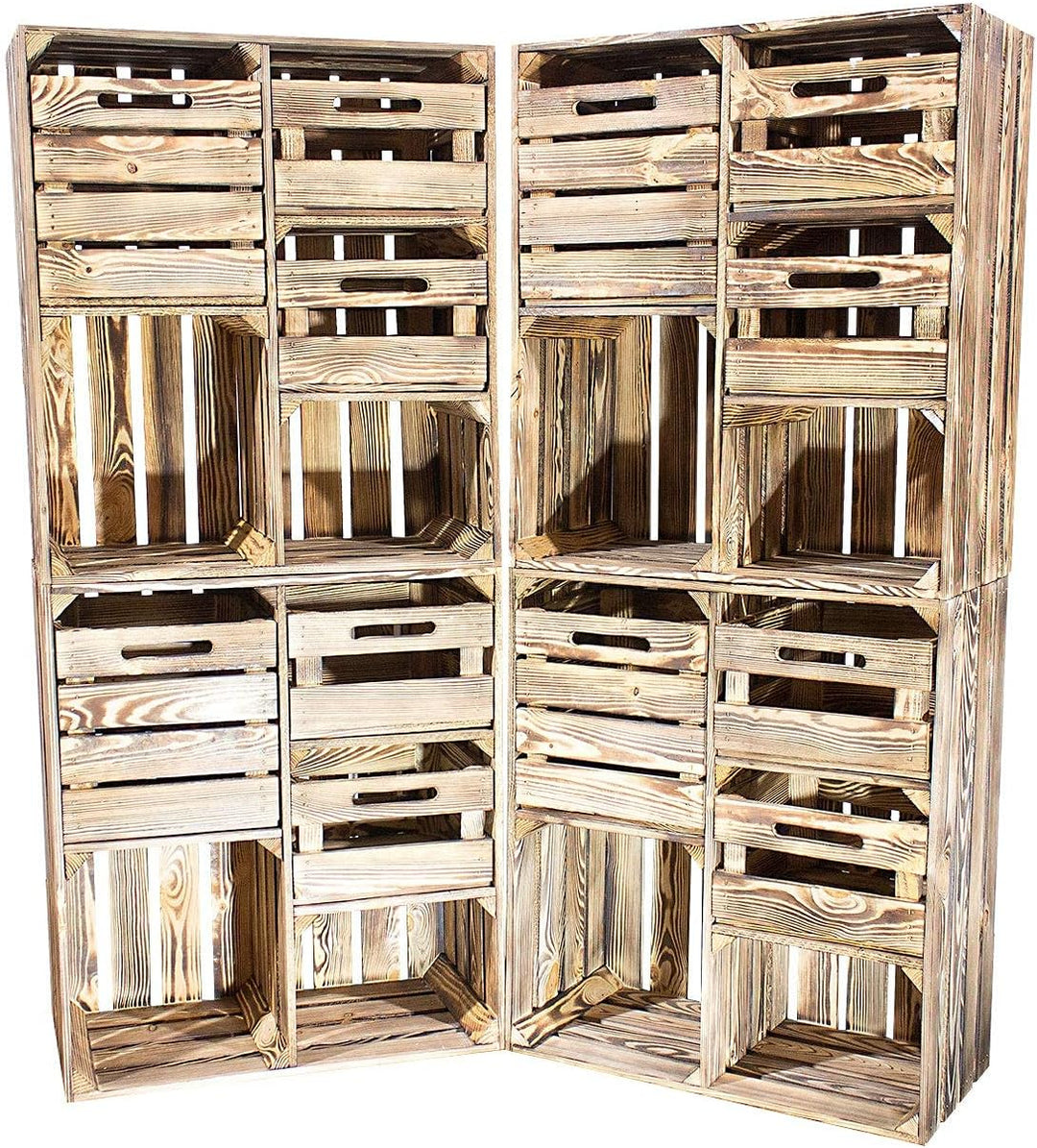 Grosses Vintage Holzregal mit fünf Fächern, Holzkiste neu, 68x35x77cm (Geflammt mit Schubladen)