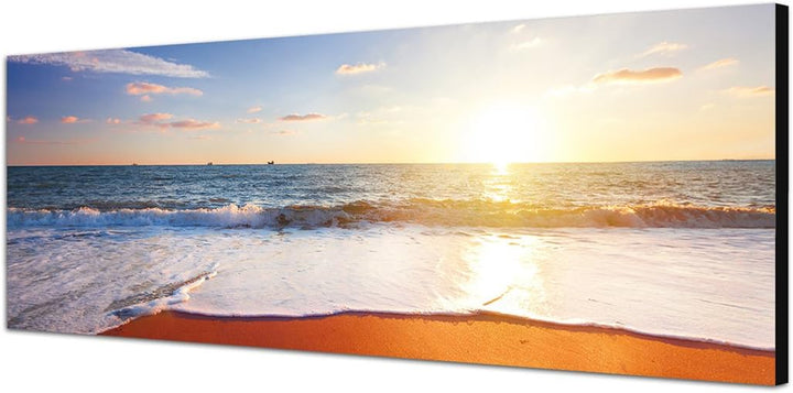 Paul Sinus Art Panoramabild auf Leinwand und Keilrahmen 150x50cm Strand Meer Sonnenuntergang Horizon