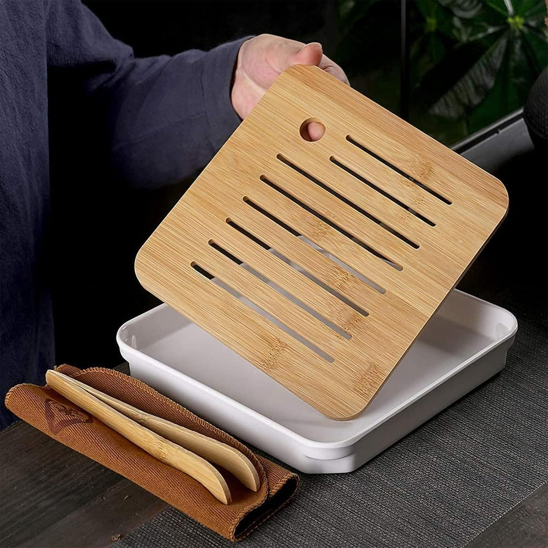 Chinesisches Kongfu Tee Set, Tragbares Porzellan Reise Teeservice mit Teetasse, Teekanne, Teematte B