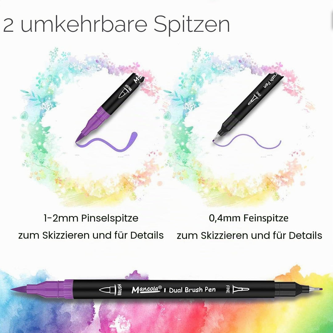 mancola 100 Filzstift Set, Aquarell Marker Stift Set Doppelspitze Textmarker, bullet journal stifte