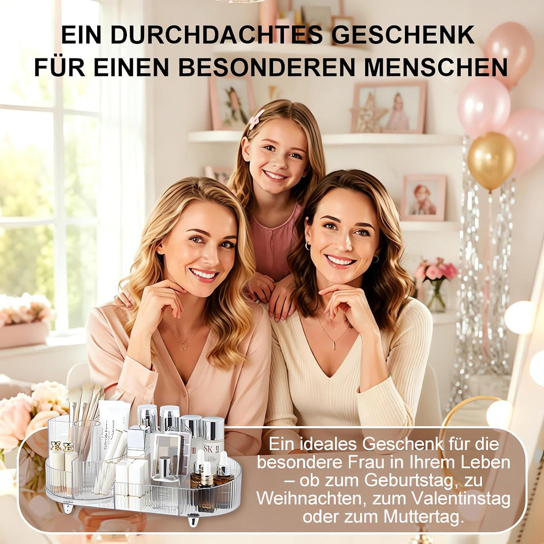 Make up Organizer 360° Drehbar, Grosser Bad Kosmetik Organizer mit Aufbewahrungsbox für Schminktisch
