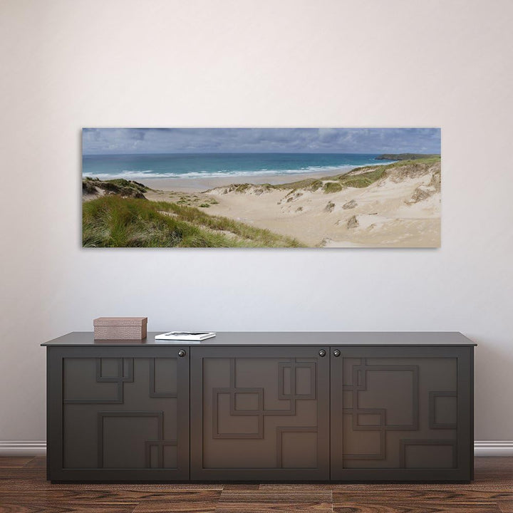 Feeby. Leinwandbild, Bilder, Wand Bild, Wandbilder, Kunstdruck 100x40 cm, MEER, NATUR, BRAUN, BLAU,