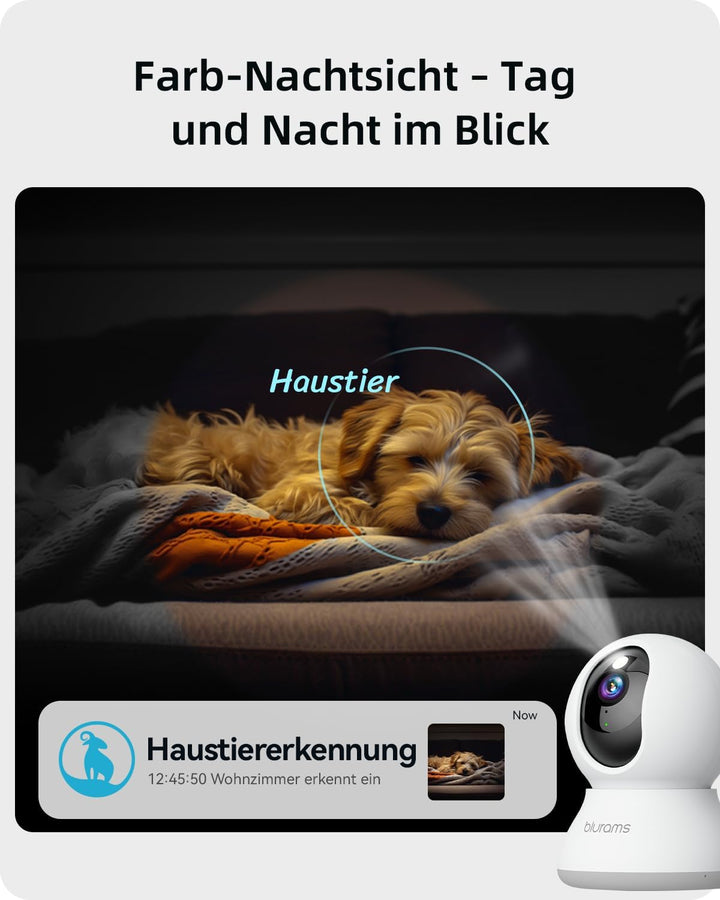 blurams 2K Überwachungskamera Innen, 360° WLAN Kamera,Bewegungsverfolgung Nachtsicht Haustier Kamera