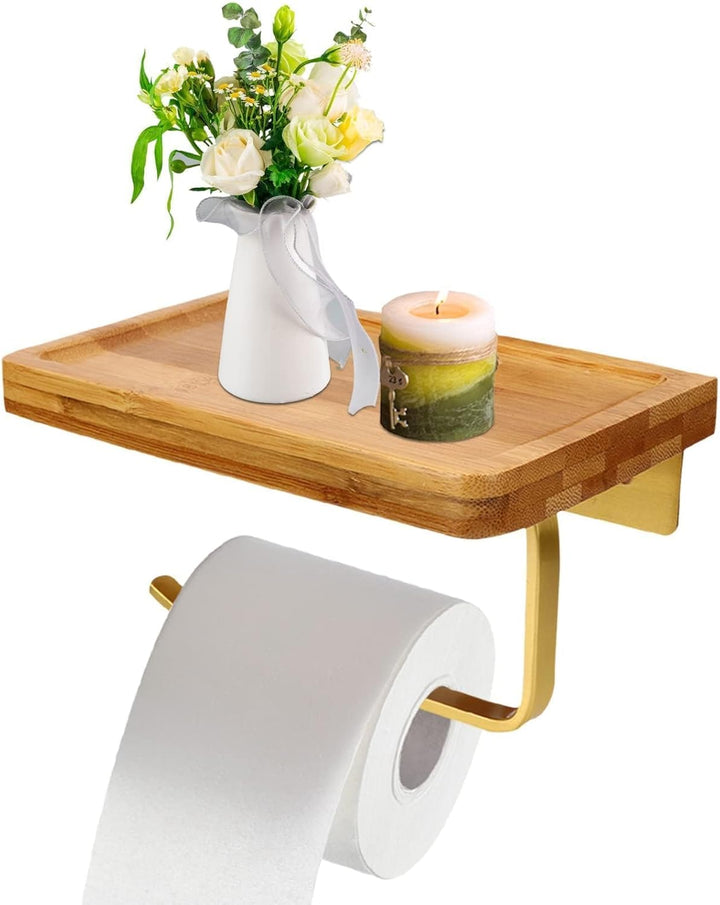 Toilettenpapierhalter, Wandhalter mit dem Ggräumigen Regal,, Holz Gold Toilettenpapierhalter Wand mo