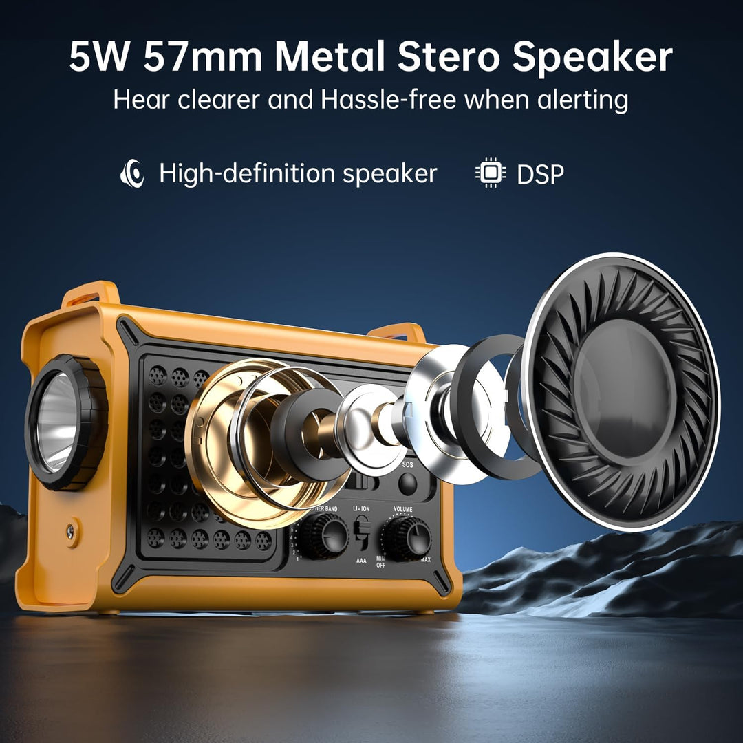 NOAA Wetterradio, 12000 mAh/44400 mWh, AM/FM, Notfall-Radio mit Solarpanel, Handkurbel, AC-Eingang,