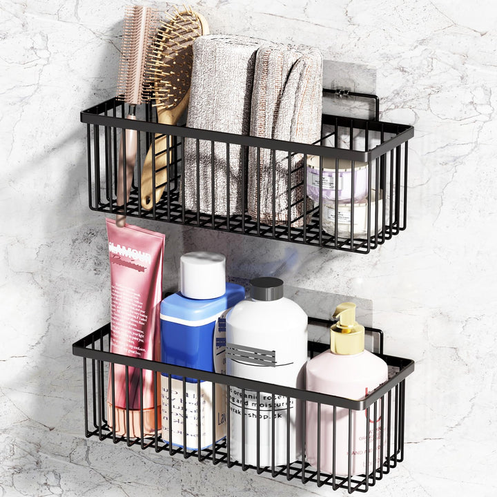 Duschablage Ohne Bohren, 2 Stück Badezimmer Organizer, Rostfreie Duschregal, Duschregal mit 4 abnehm