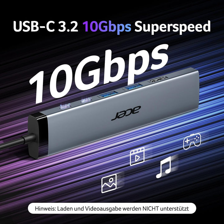 acer 8 in 1 USB C Hub, 10Gbps USB-C auf HDMI Adapter 4K@60Hz, Dockingstation mit 2×USB-C 3.2, 2×USB