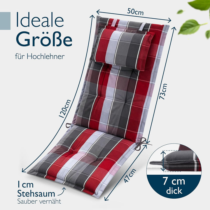 Beautissu 2er Set Gartenstuhlauflagen Hochlehner Auflagen UV-Lichtecht | 120x50cm 7cm Polster Grau R