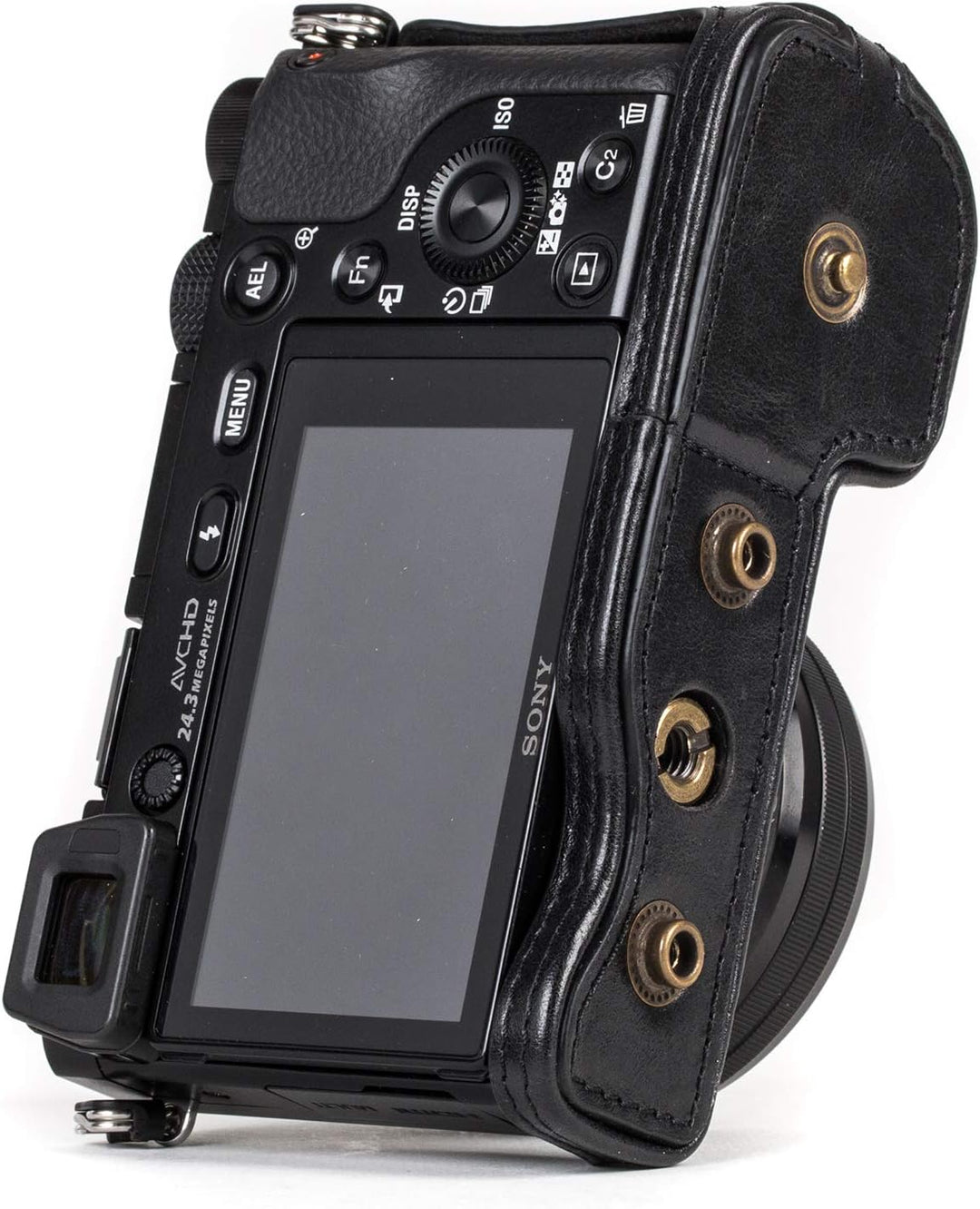 MegaGear Sony Alpha A6300, A6000 (16-50 mm) Ever Ready Echtleder Kamera-Case mit Trageriemen und Bat