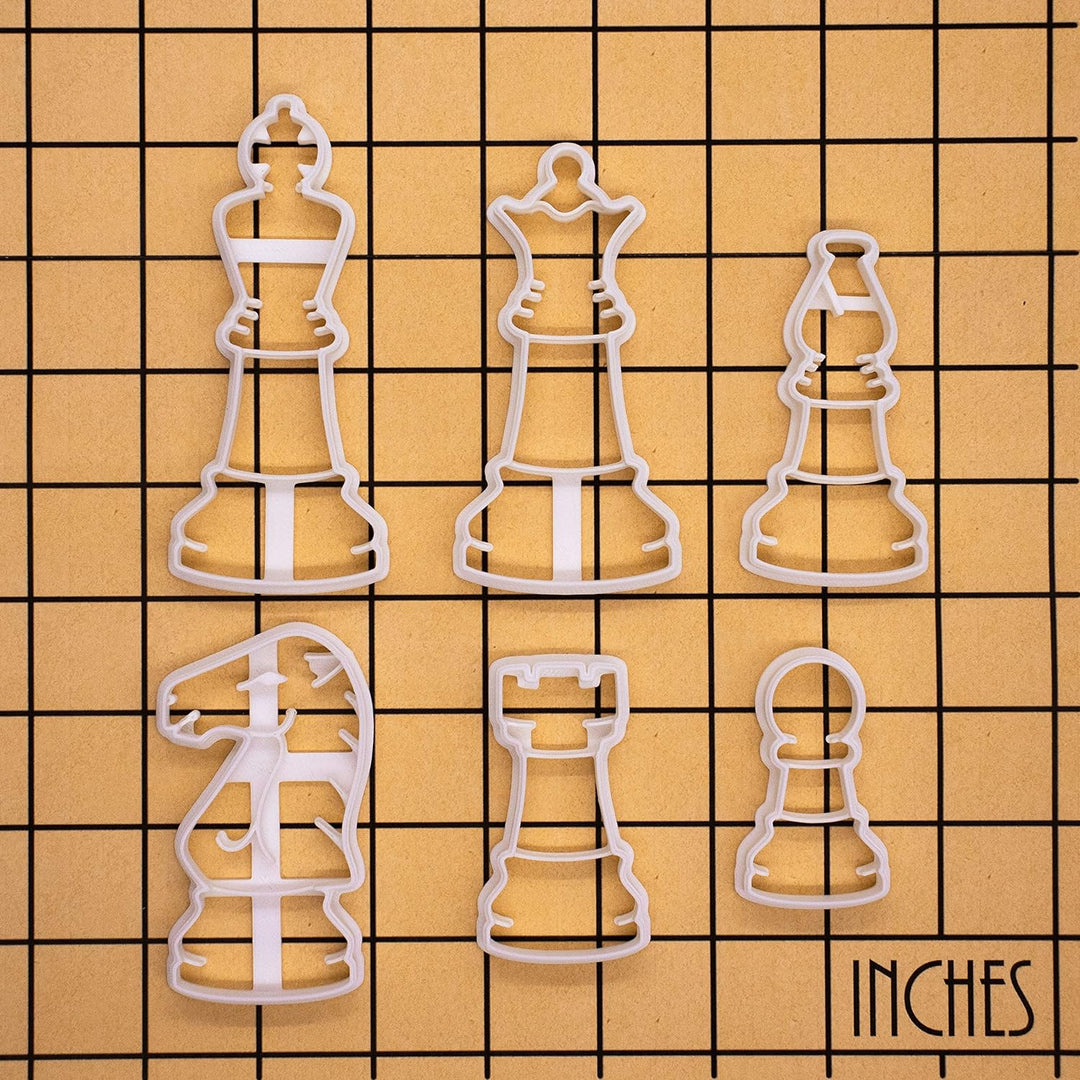 Satz von 6 Schachfiguren Ausstechformen (König, Dame, Türme, Springer, Läufer, und Bauern)