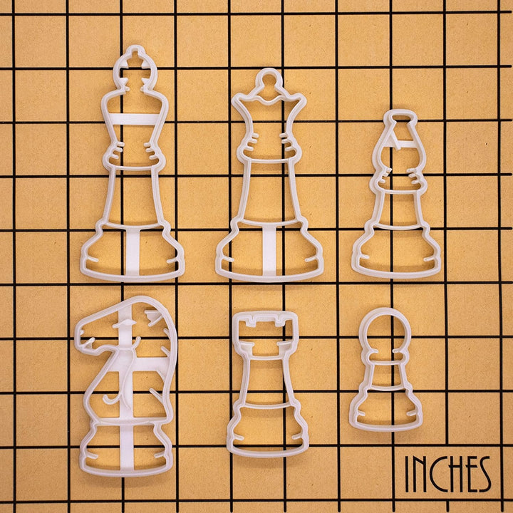 Satz von 6 Schachfiguren Ausstechformen (König, Dame, Türme, Springer, Läufer, und Bauern)