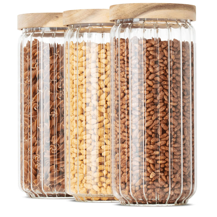 Econovo® Vorratsgläser mit Deckel geriffelt (1000ml | 3-tlg.), stapelbar und luftdicht, Vorratsbehäl