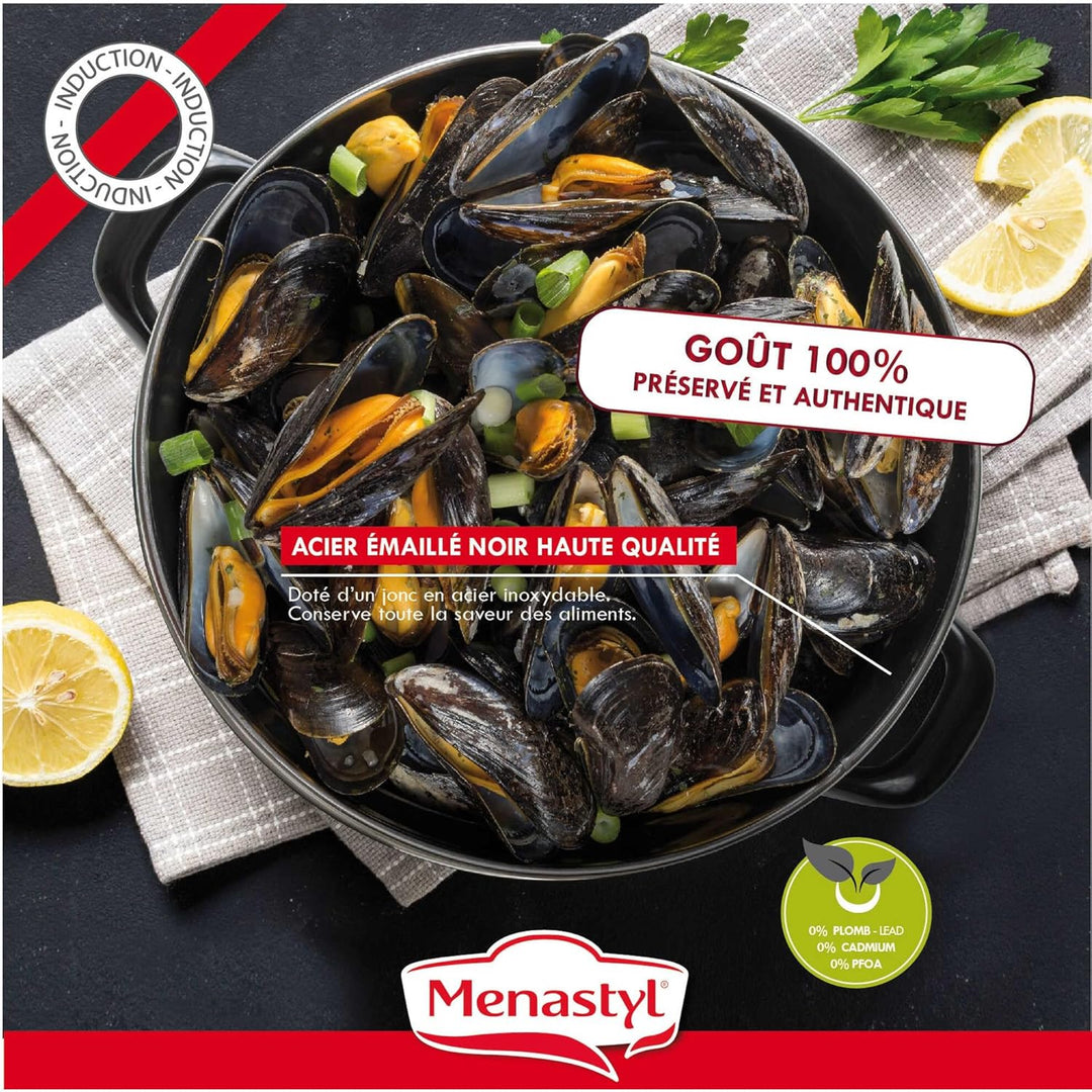 Muscheltopf - MENASTYL - 3645562 - Emaillierter Stahl - Schwarz - 18 cm - 2,7 Liter - Für alle Herda