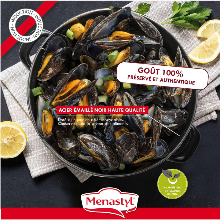 Muscheltopf - MENASTYL - 3645562 - Emaillierter Stahl - Schwarz - 18 cm - 2,7 Liter - Für alle Herda