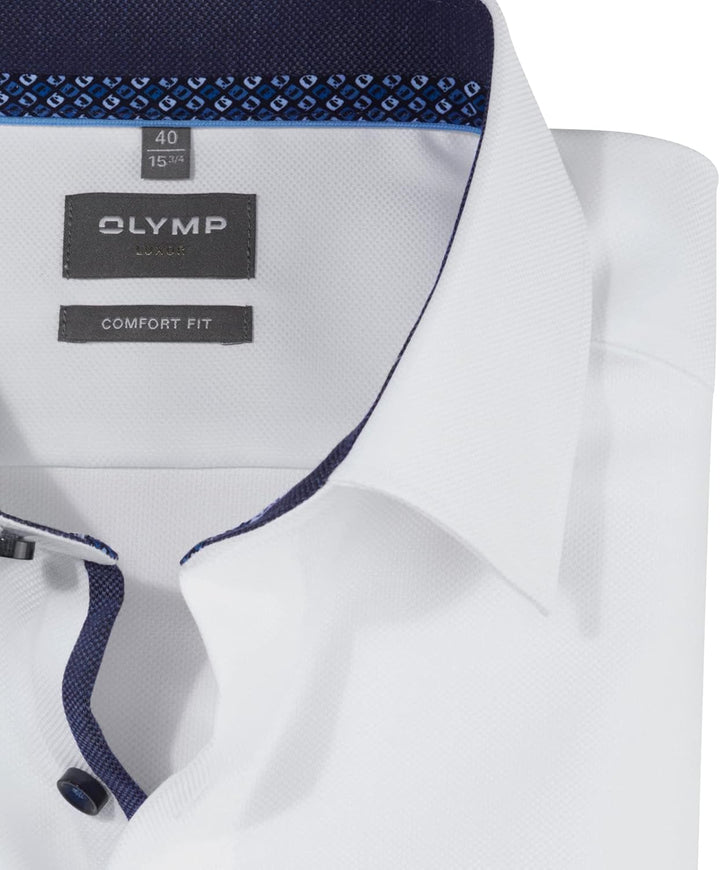 OLYMP Herren Businesshemd Langarm Luxor,Einfarbig,Comfort fit,New Kent, Weiss 00