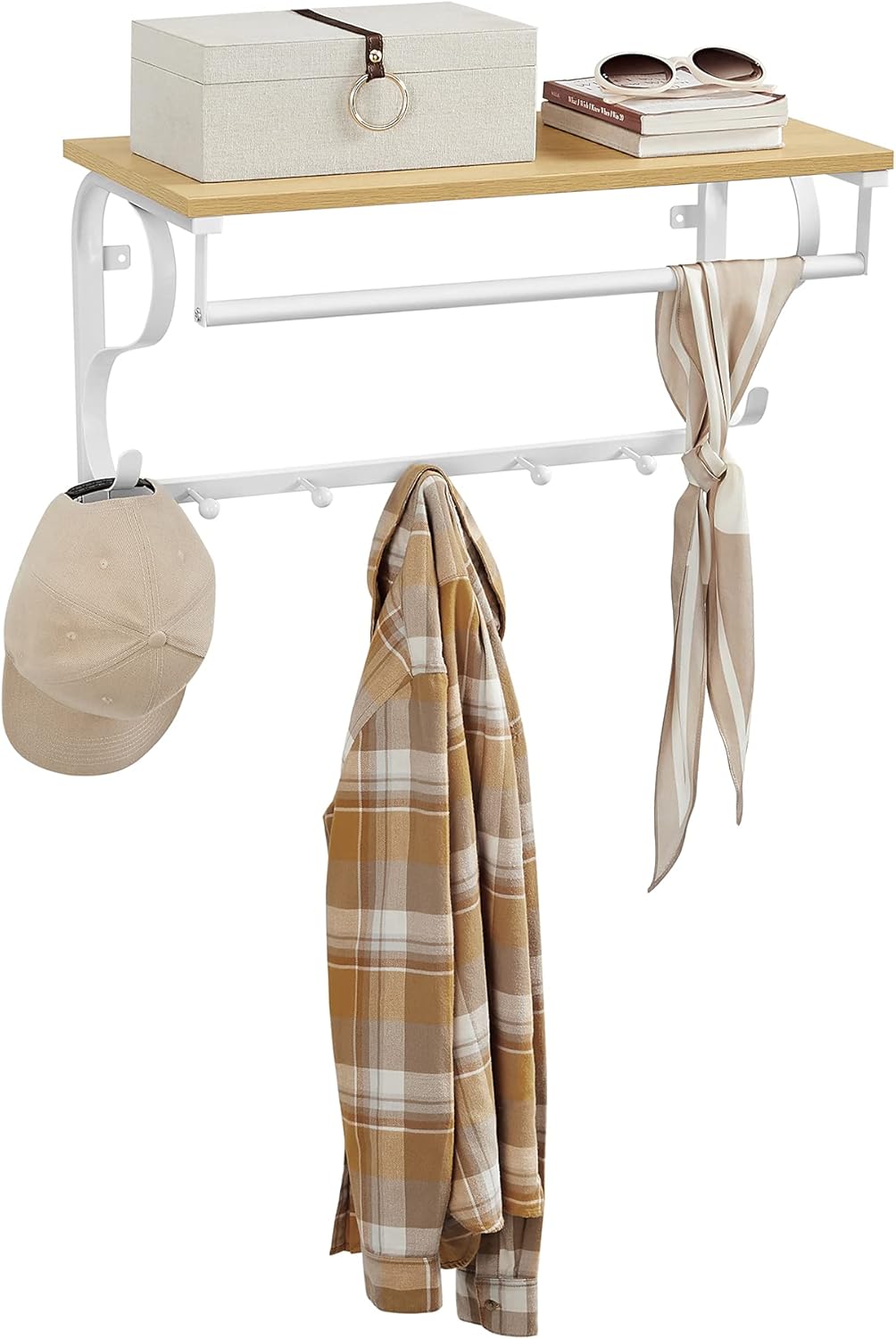 VASAGLE Wandgarderobe, Wandregal mit 5 Haken und Ablage, im Industrie-Design, Hakenleiste mit Hänges