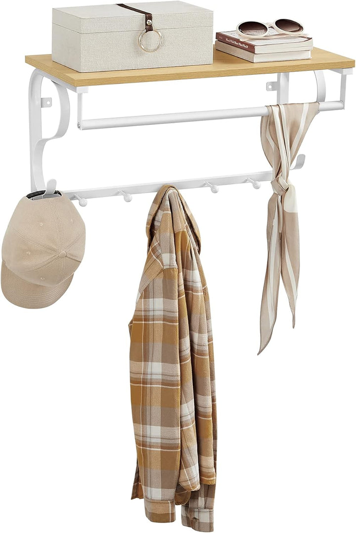 VASAGLE Wandgarderobe, Wandregal mit 5 Haken und Ablage, im Industrie-Design, Hakenleiste mit Hänges