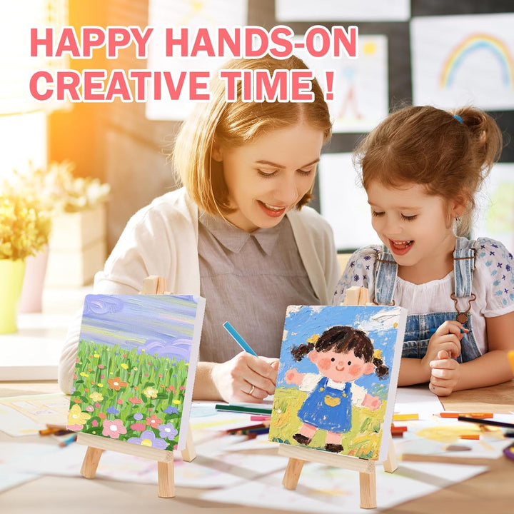 12 Stück Mini Staffelei mit Leinwand 10 x 10 cm Mini Staffelei handbemalte DIY Kreationstafel Tisch
