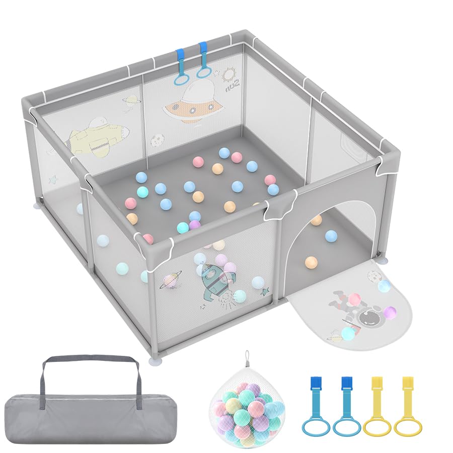 Aufun Laufstall Baby Laufgitter 300D Oxford Gewebe, mit Anti-Kollision Schaum Absperrgitter, Atmungs