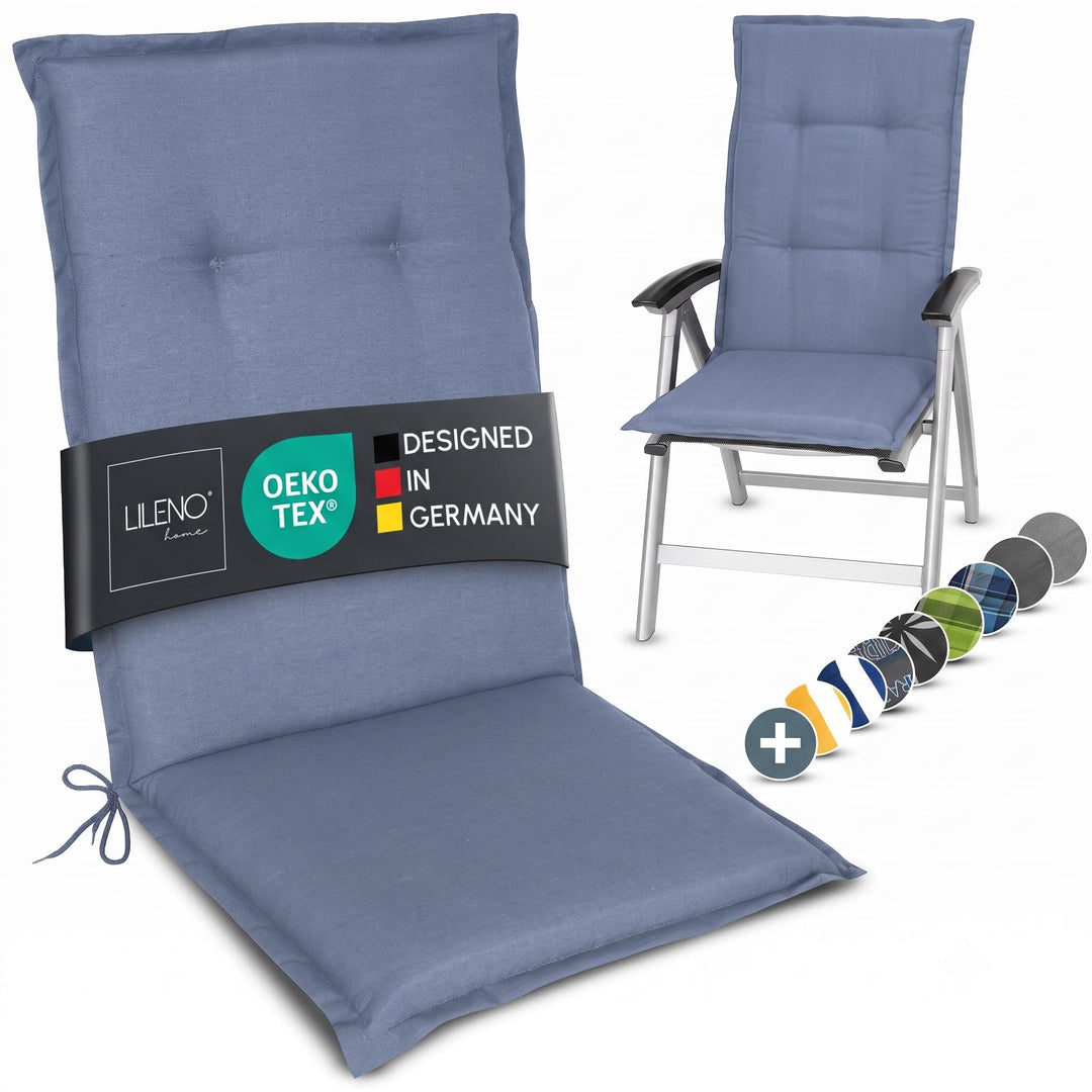LILENO HOME Gartenstuhl Auflagen als [1er Set - Hochlehner] in Jeans Neu - Bequeme Liegen als Sitzau