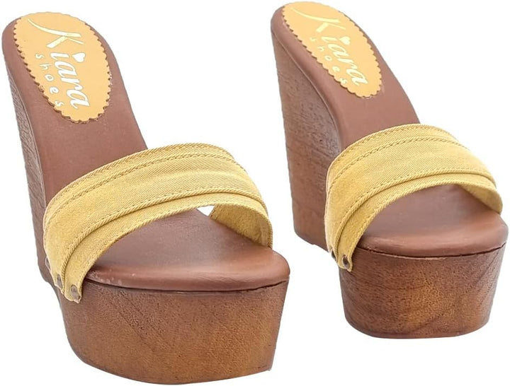 Kiara Shoes - 13 cm hohe Damen Clogs mit Ocker Band - KZ3101 OCRA (41 EU, Ocker) 41 EU Ocker, 41 EU