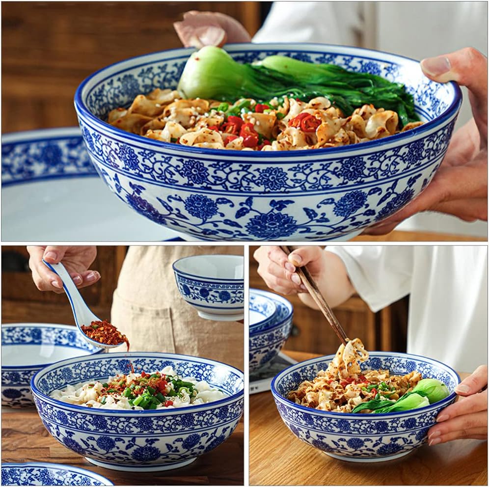 BESTonZON Keramik Suppensch¨¹ssel Nudelschale Asiatische Ramen Sch¨¹ssel Blau 7 Zoll Chinesische Sti