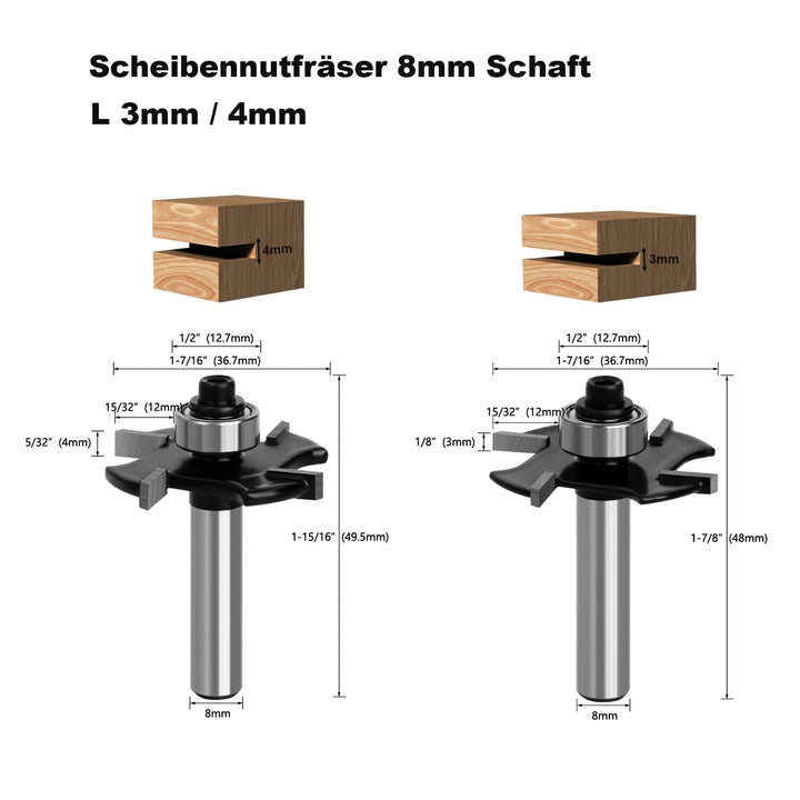 4 Stück Scheibennutfräser Fräser für Oberfräse 8mm Schaft, 36.7mm Schnittdurchmesser, 4-Zähne Hartme