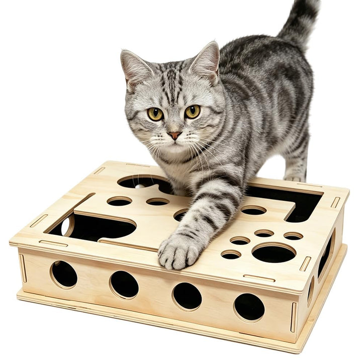 Katzenkratzpuzzle Anreicherungsbox, 30 * 25CM Katzen Kratzbrett, Kratzpuzzle Spielbox Holz mit Kratz