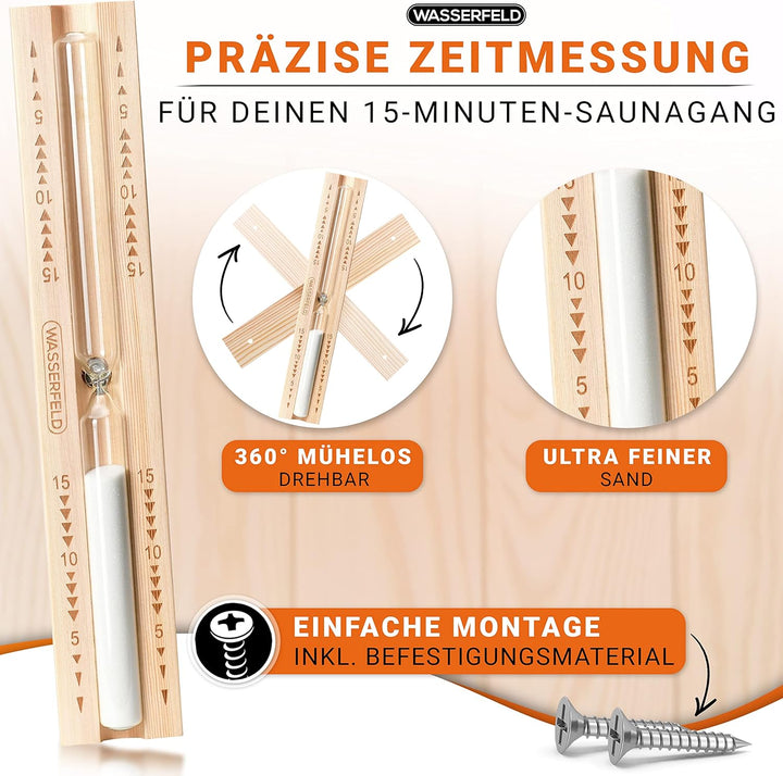 WASSERFELD® Sauna Eimer Set (4 Liter) - Hochwertiger Sauna Eimer mit Kelle, Sanduhr, Thermo- & Hygro