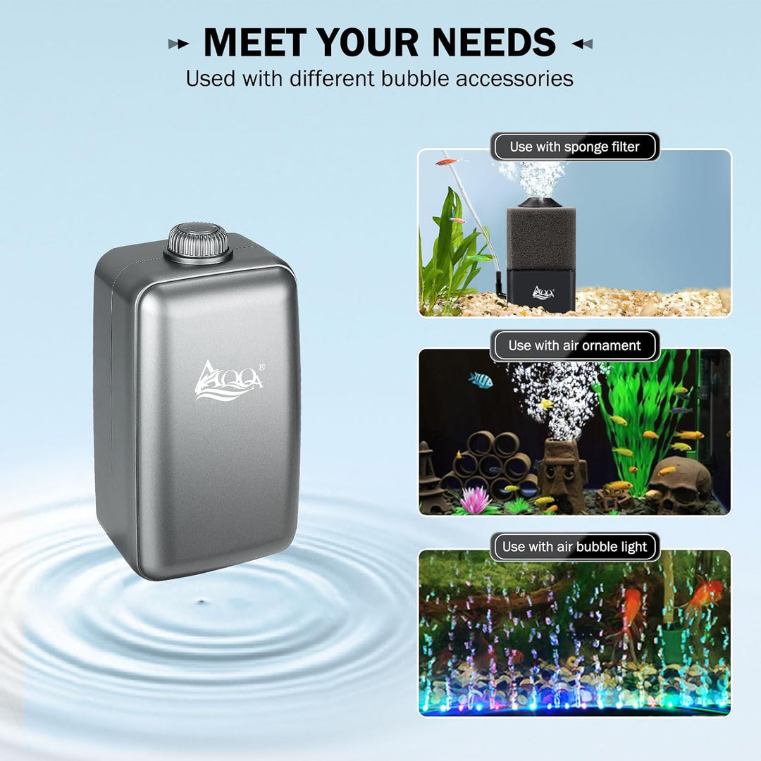 AQQA Aquarium Luftpumpe, ≤ 35dB Extrem Leise Aquarium Sauerstoffpumpe mit Doppel Rückschlagventil Zu