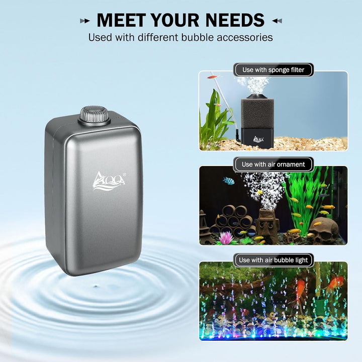 AQQA Aquarium Luftpumpe, ≤ 35dB Extrem Leise Aquarium Sauerstoffpumpe mit Doppel Rückschlagventil Zu