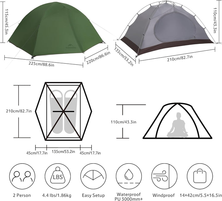 Naturehike Cloud Creek 2/3 Person Camping Zelt Ultraleicht 7001 Aluminium Sonnenschutz & Wasserdicht