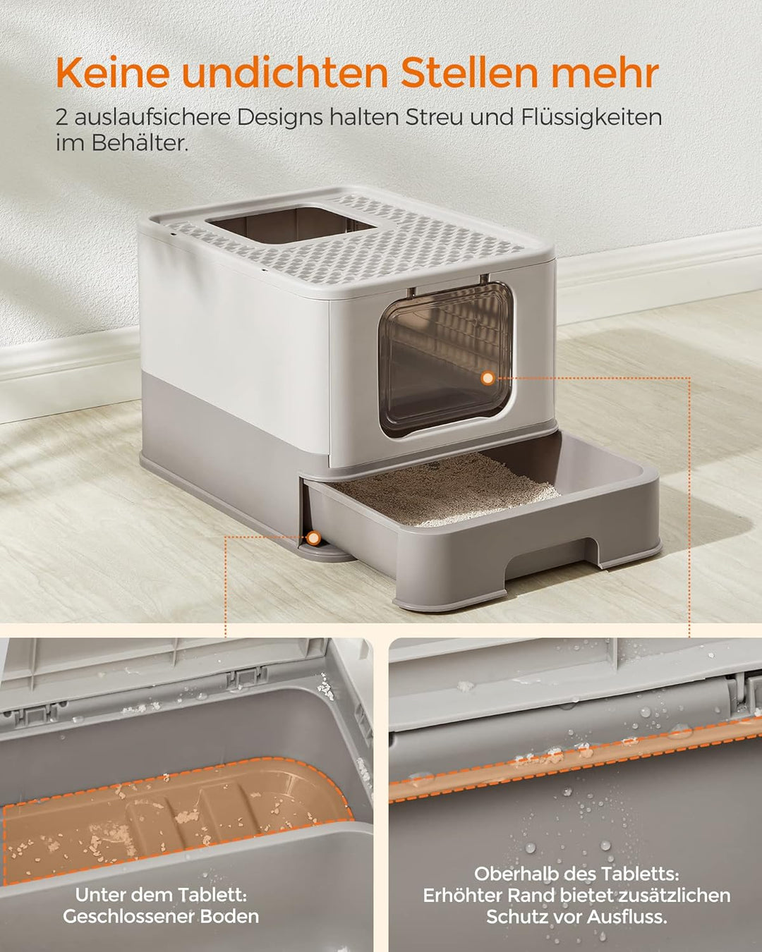 Feandrea Katzenklo 2er Set, Katzentoilette, mit Deckel, ausziehbares Tablett, Schaufel, Bürste, für