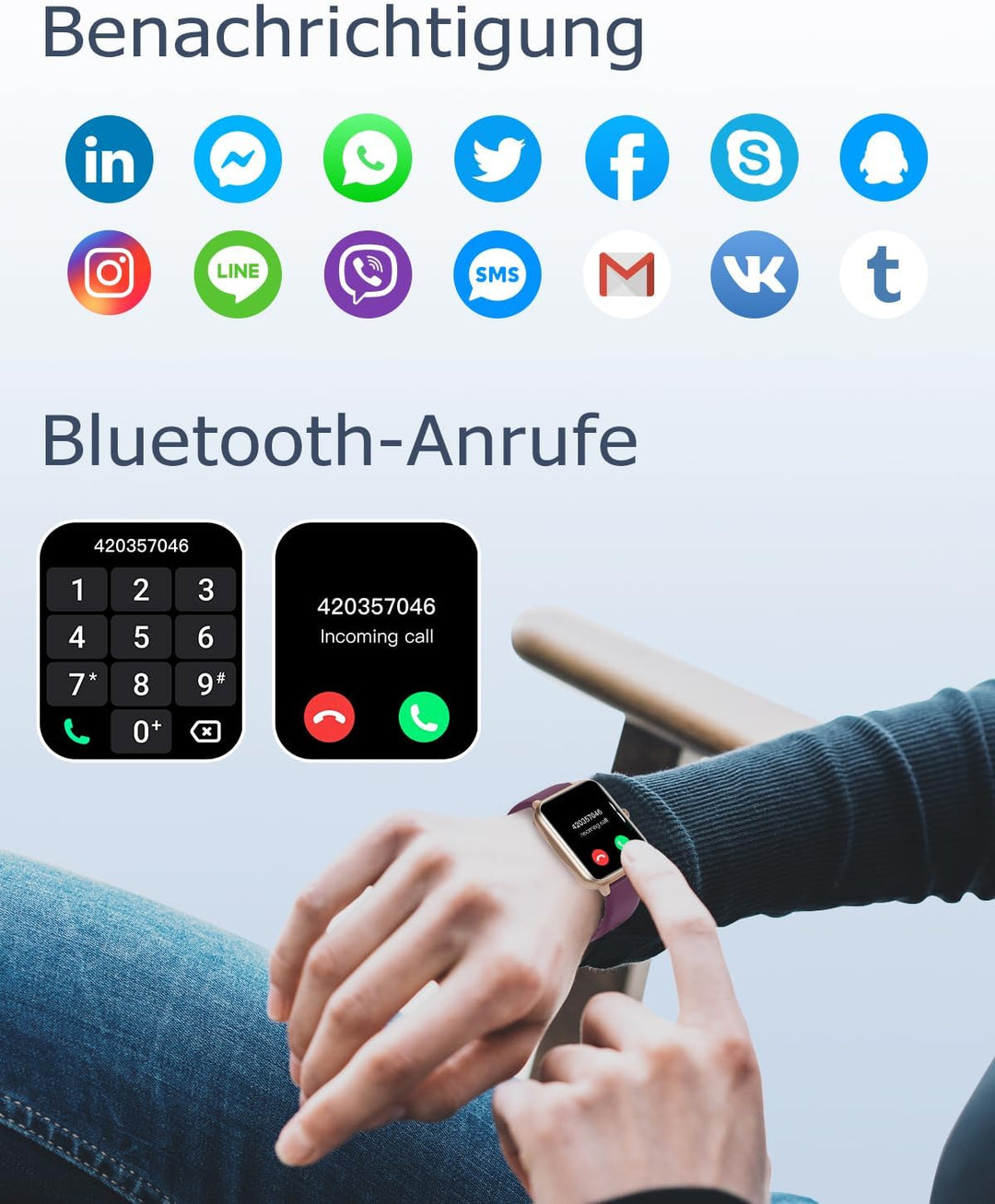 GRV Smartwatch für Damen Herren mit Telefonfunktion,Fitnessuhr mit Herzfrequenzmessung,SpO2,Schrittz