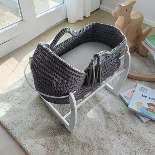 Generisch CHILDSMOOD Babybett, Babywiege Moseskorb Beistellbett Set | Handgefertigt, inklusive Matra