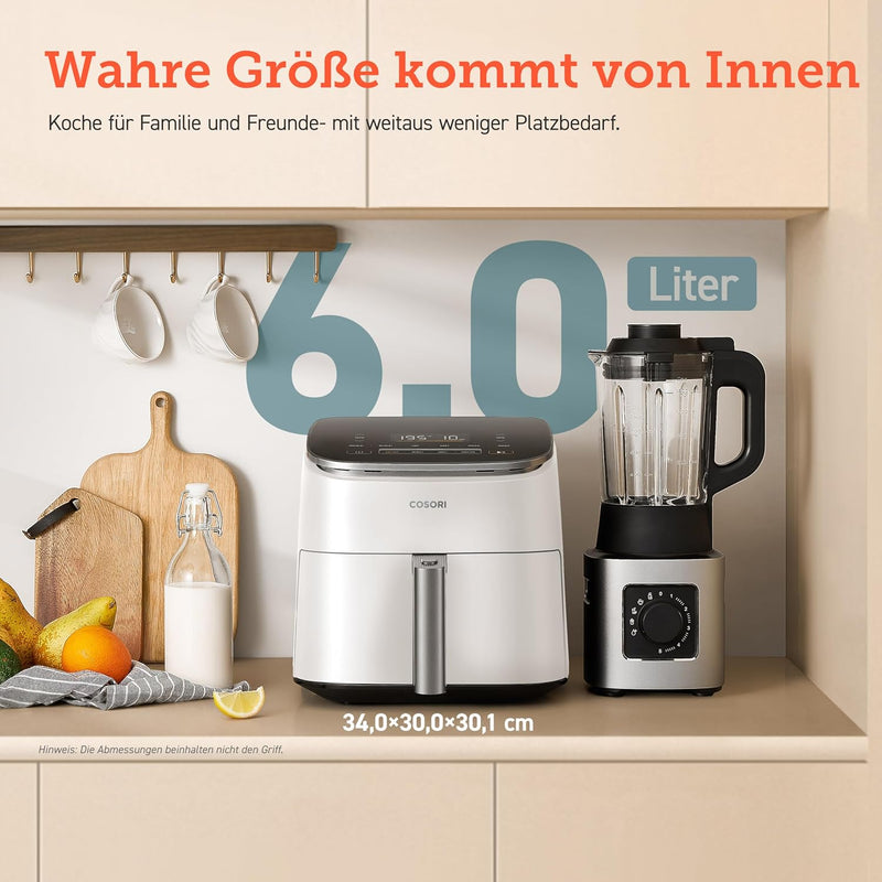 Cosori Turboblaze Heissluftfritteuse Airfryer, 9-in-1 Air Fryer XXL 6L, leiser DC Motor mit 5 Geschw