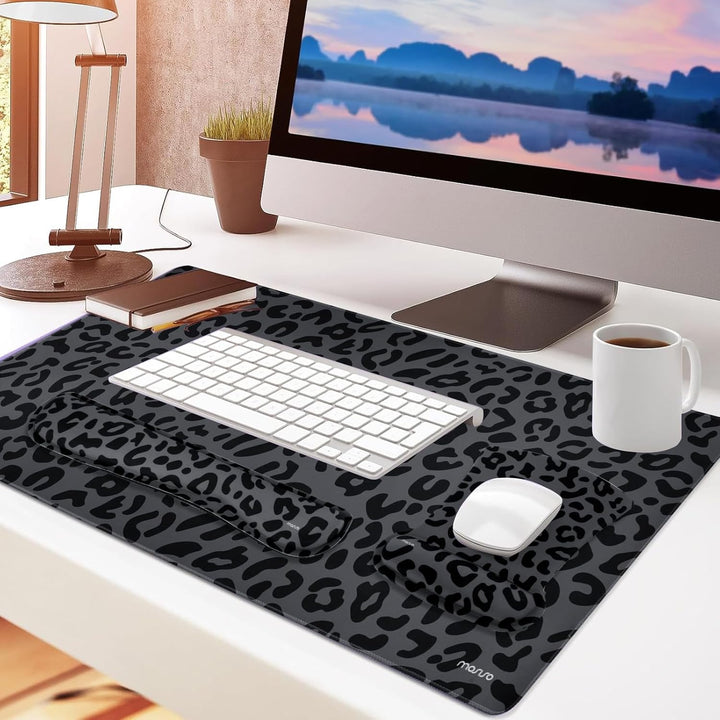 MOSISO Handballenauflage für Mauspad&amp;Tastatur Set, Ergonomische Schreibtischunterlage mit Leoparden&amp;