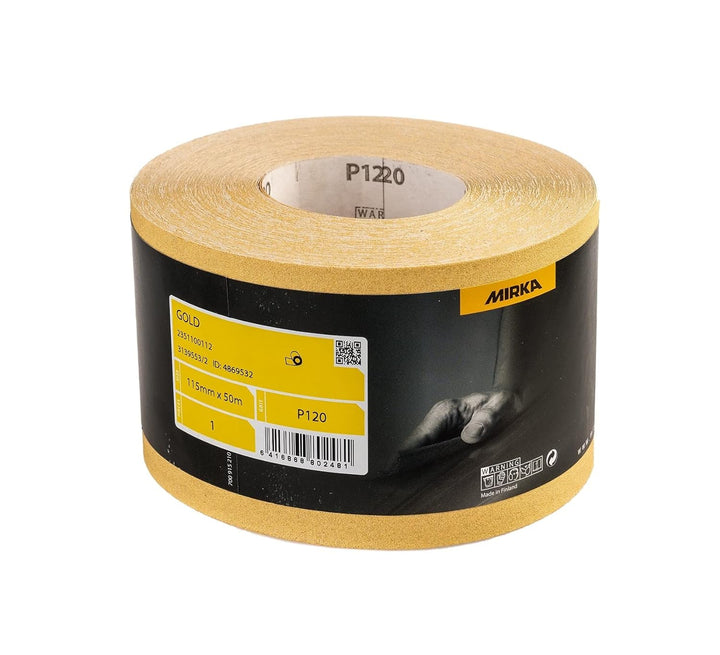 Mirka Gold Universal-Schleifpapier Schleifrolle 115mm x 50m / Korn P120 / Zum Schleifen von Gips, Sp