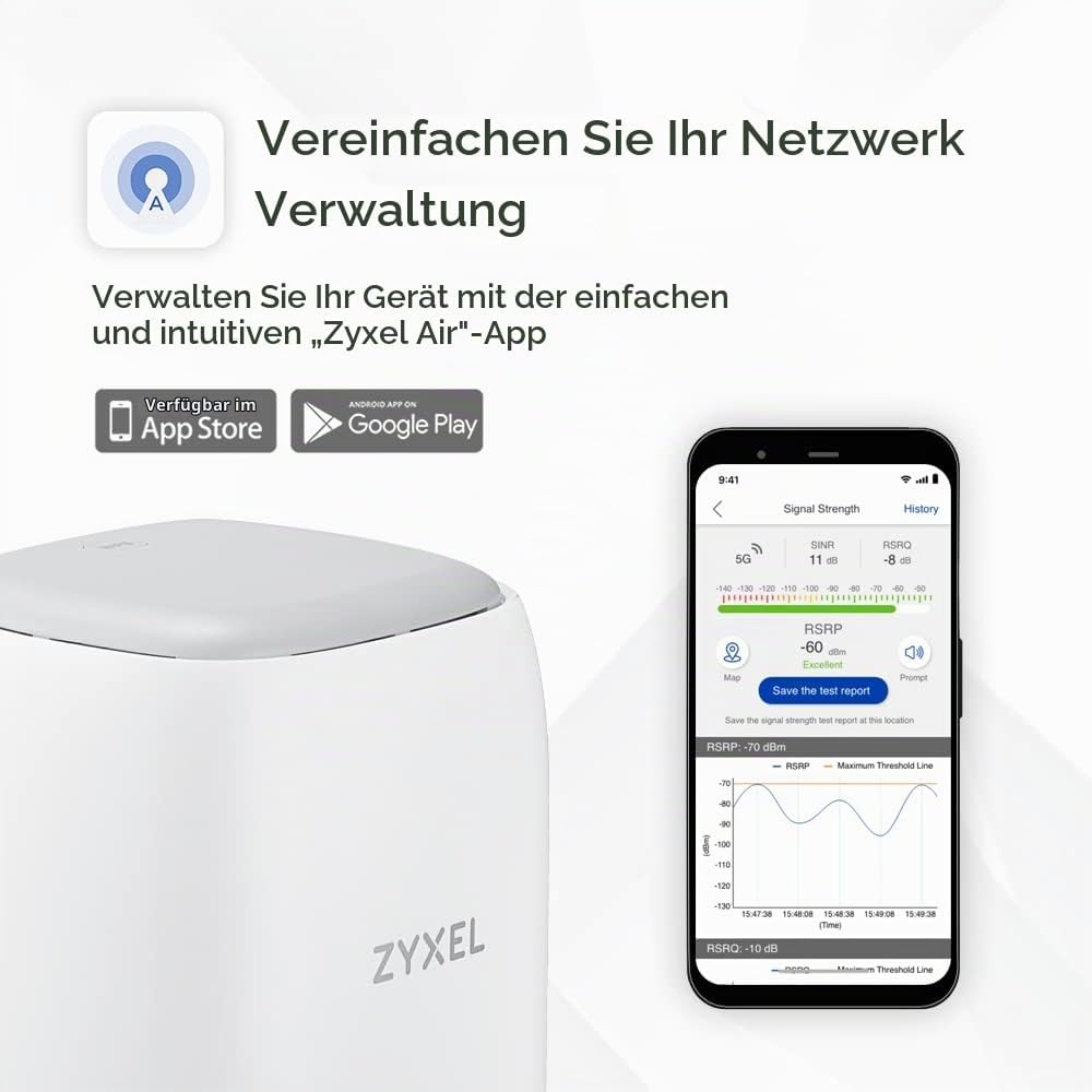 Zyxel 4G LTE-A Indoor WLAN-Router | Dual-Band WLAN-Sharing für 64 Geräte | Unterstützt VoIP/Volte |