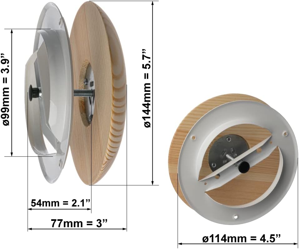EUROPLAST Ø 100mm Holz Tellerventil Abluft- und Zuluft Deckenventil Ventil Lüftungsgitter Sauna, Ø 1