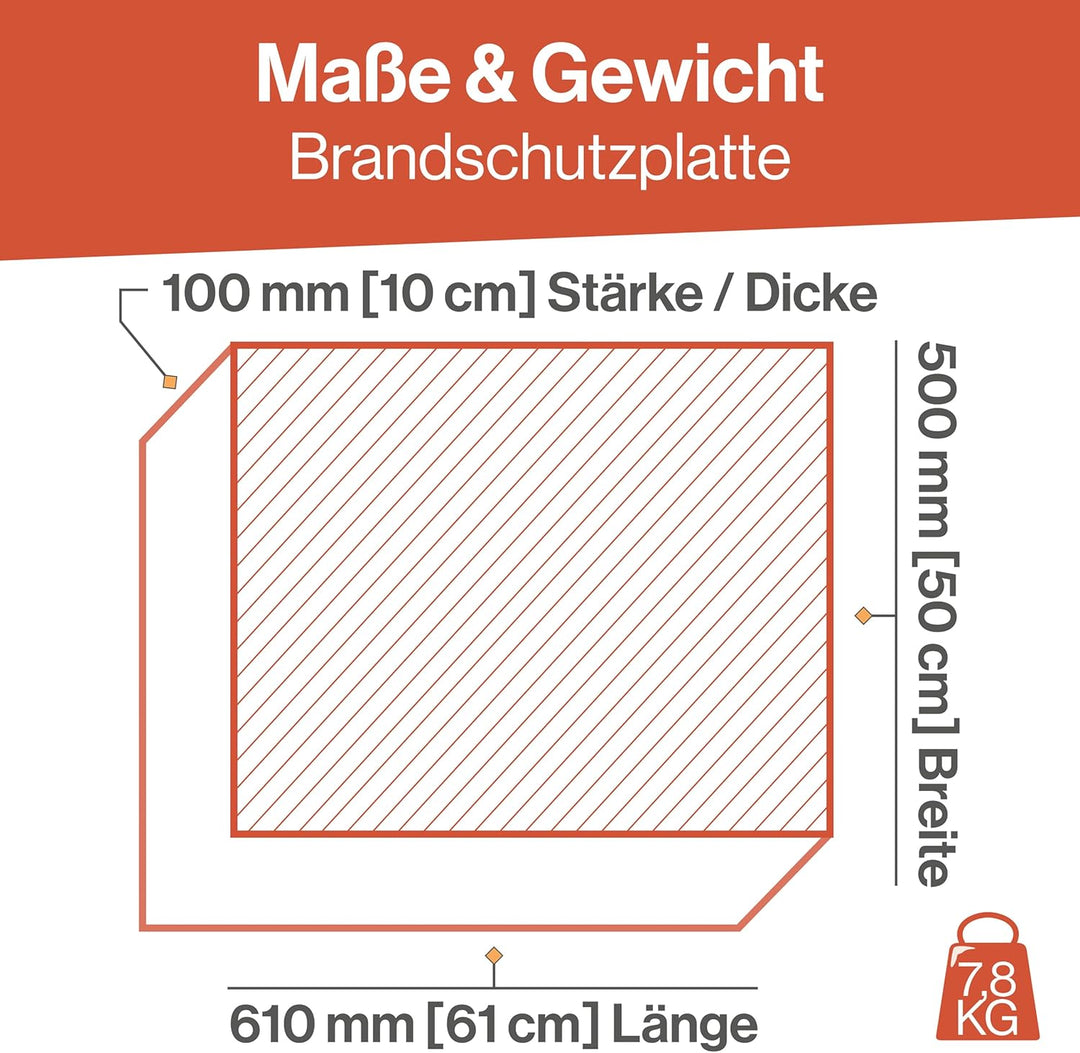 Feuerfest 123 - Brandschutzplatte [500x610x100 mm | Klasse A1] - Dämmung Verkleidung Öfen & Kamine -
