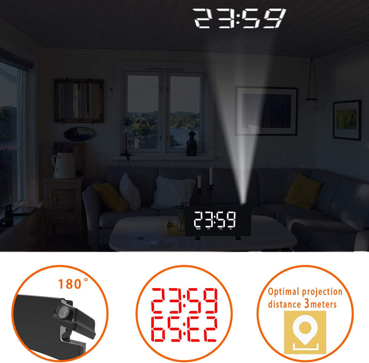 DollaTek Projektionswecker für Schlafzimmer Digitale Decke Radio Wecker mit Doppelwecker 4 Dimmer 18
