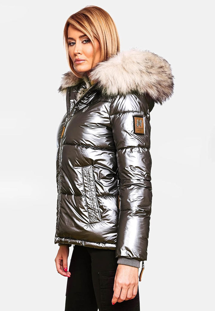 Navahoo Damen Winterjacke Steppjacke warm mit Kunstfellkapuze Tikunaa XS-XL XL Anthracite, XL Anthra